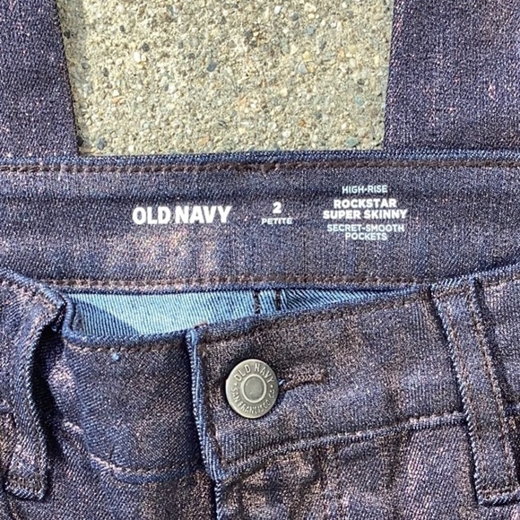 Old Navy NWT Women's Shimmer Jeans Dark Blue High Rise Rockstar Super Skinny - Picture 5 of 7